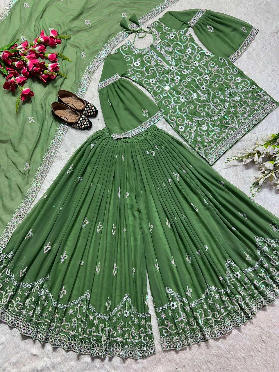 Vardan Ethnic Md 3003 Heavy Georgette Wholesale Designer Readymade Sharara Suit Catalog — Wholesale Salwar Suits, MPA wholesale from Surat - Gallery Image 3